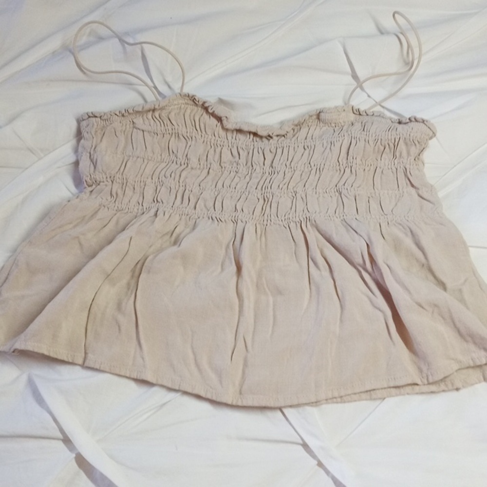 Smocked Spaghetti-Strap Camisole in Light Beige